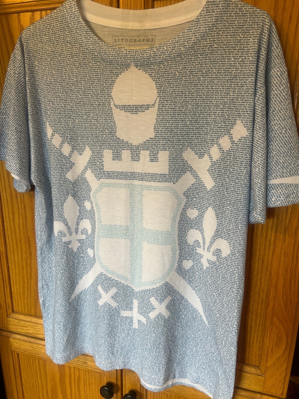Men's Light Blue Crewneck Sweater with Crest Graphic